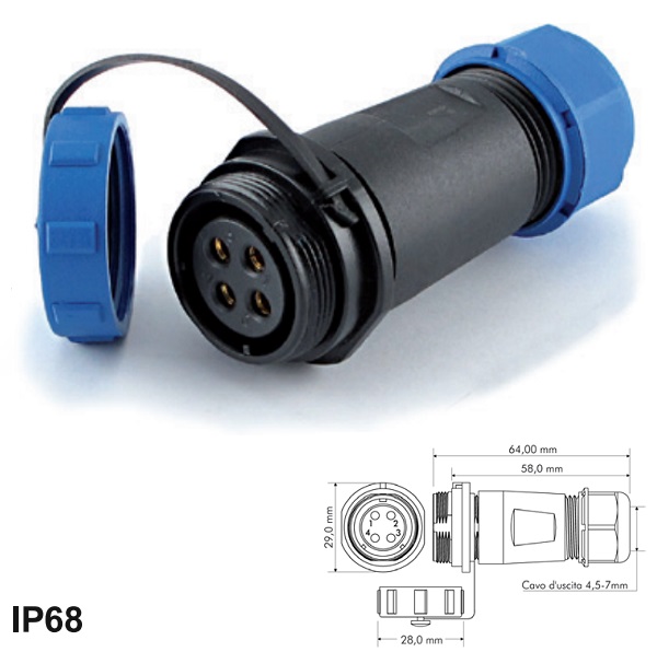 Presa Volante SP21 4 poli IP67